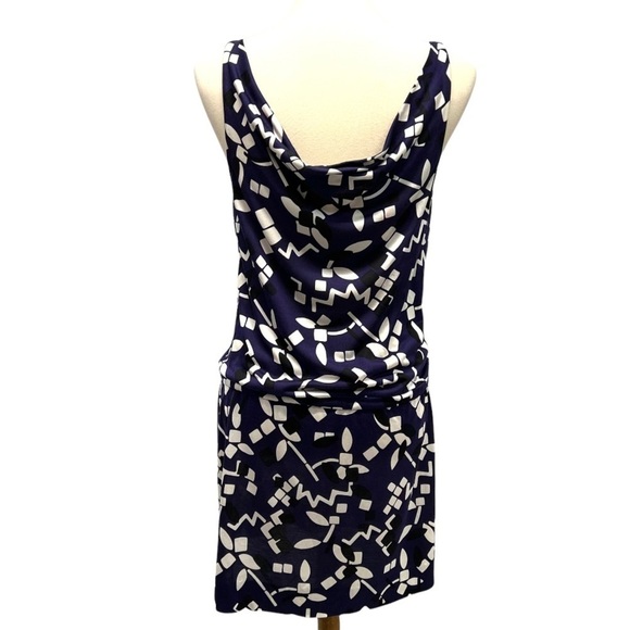 Diane Von Furstenberg Tadd Two Silk Blue Sleeveless Print Drape Neck Dress - Picture 6 of 13